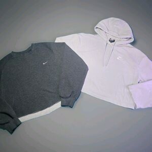 Nike Cropped Hoodie & Crewneck Sweatshirt Bundle Gray Women’s Medium Vintage